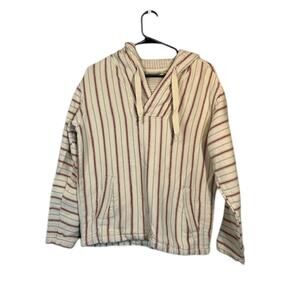 Sahalie Cream Red Striped Hooded Cotton Pullover Casual Sweatshirt Women Sz XS